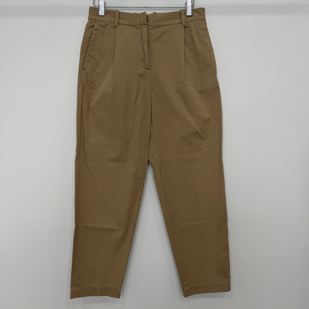 Everlane Khaki Cotton Pleated Chino Trousers 00 High Rise Tapered Capsule Classy